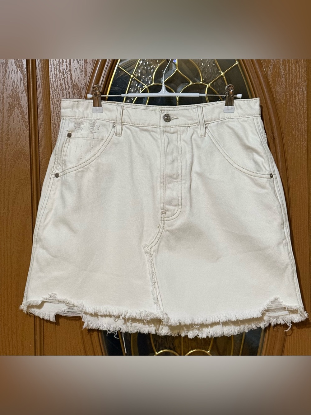 We The Free White Distressed Denim Skirt - NWOT Size US 30 Medium